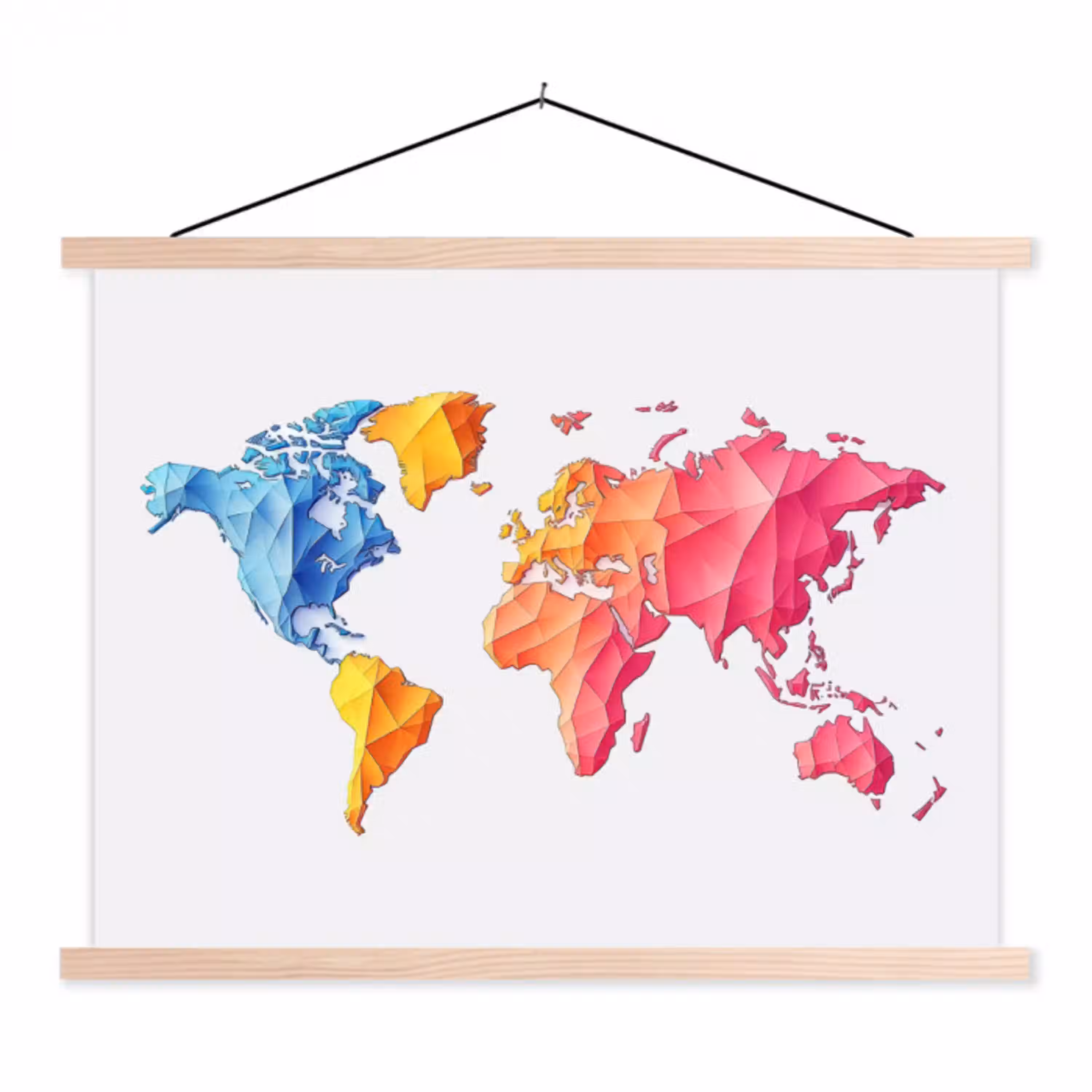Wereldkaart - Kleurrijk - Geometrisch textielposter latten blank klein -3d