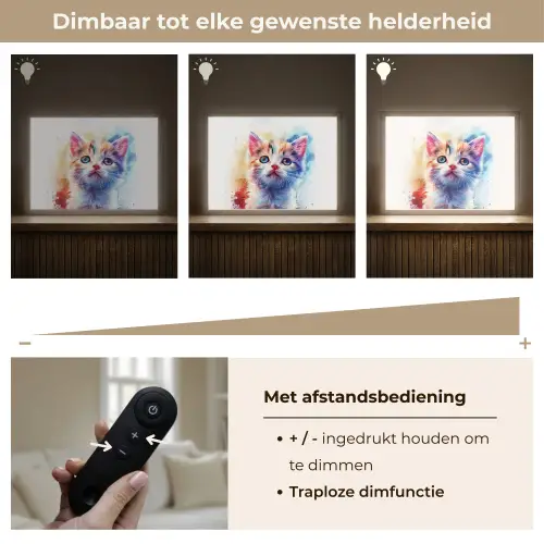 Kat - Portret - Kleuren - Verf - Wit Light Box met batterij (Wandlamp kind) middel -USP_dimbaarNL