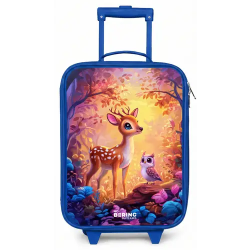 Hertje en uil in een roze sprookjesbos Kinderkoffer - Blauw klein -zz3dotto