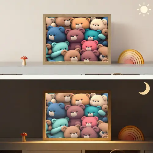 Knuffelbeer - Knuffel - Roze - Blauw - Bruin - Kind Light Box met batterij (Wandlamp kind) middel -sfeer3_kind