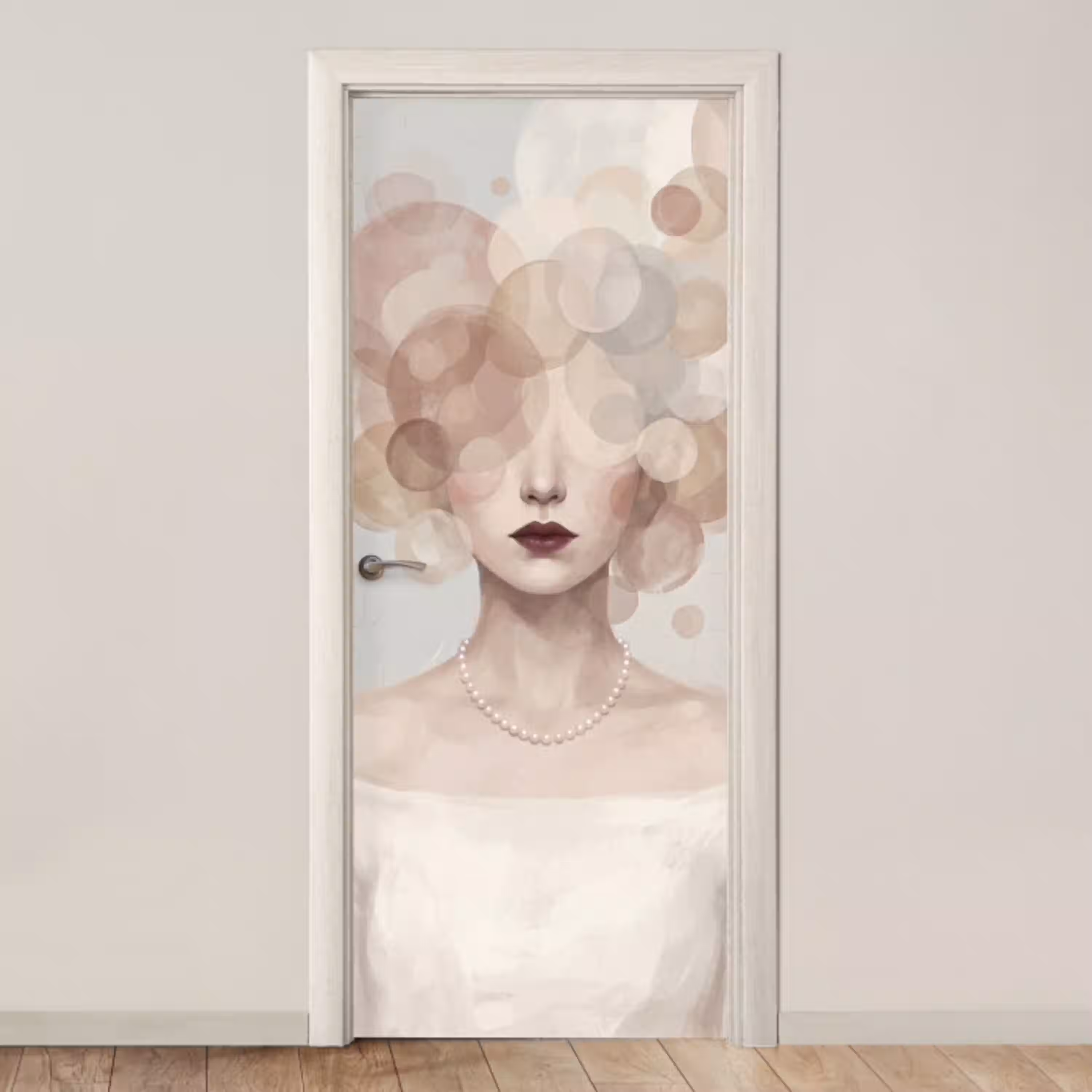 Vrouw - Cirkels - Beige deurposter klein -3d_beige