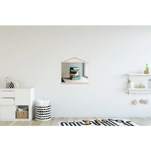Stapel - Boeken - Groen - Daglicht textielposter latten blank klein -kinderkamer