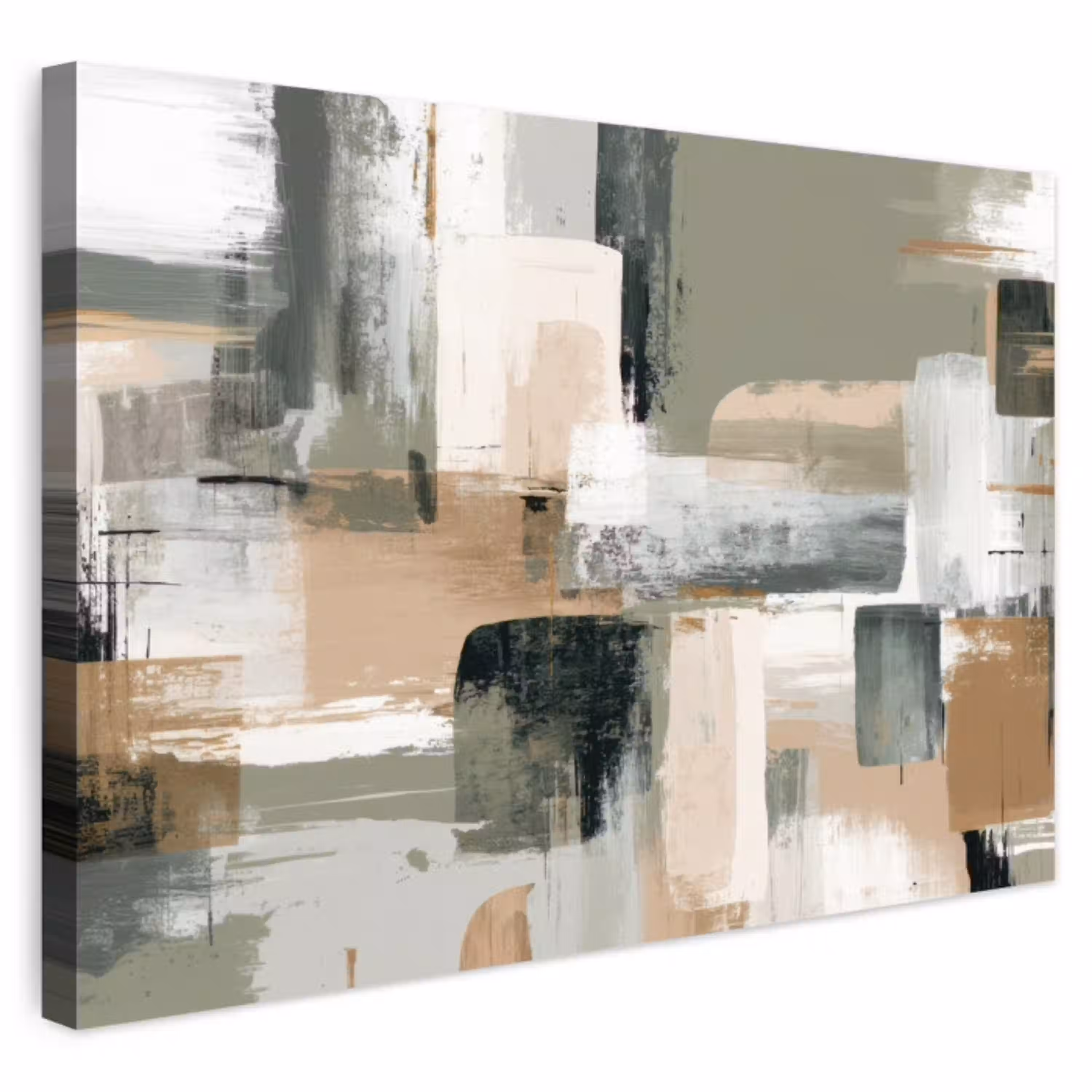 Penseelstreken - Abstract - Aardetinten Tuinposter op houten frame 2 cm dik klein -3d