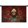 Bloemen - Dieprood - Zonnebril - Vrouw Wandkleed katoen klein -zz3d
