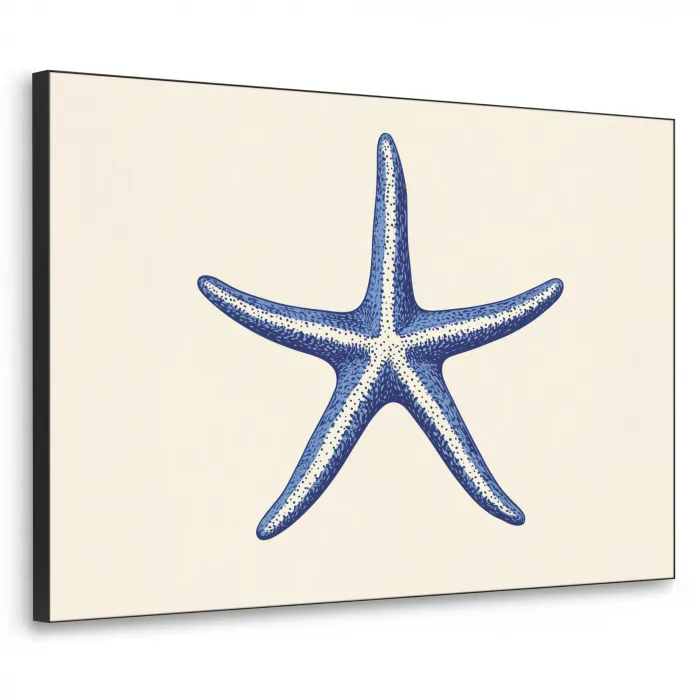 Blauwe zeester - Minimalistisch - Beige Textielframe zwart klein -3d