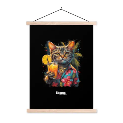 Kat in tropische street art stijl textielposter latten blank klein -3d