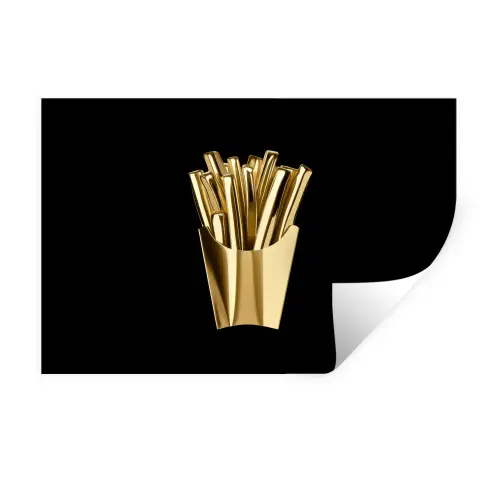 Friet - Goud - Chrome - Eten Muursticker klein -3d