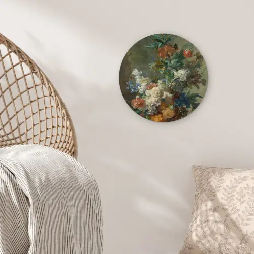 Stilleven met bloemen - Schilderij van Jan van Huysum Wandcirkel kunststof plaat 5mm dik klein -sfeer5
