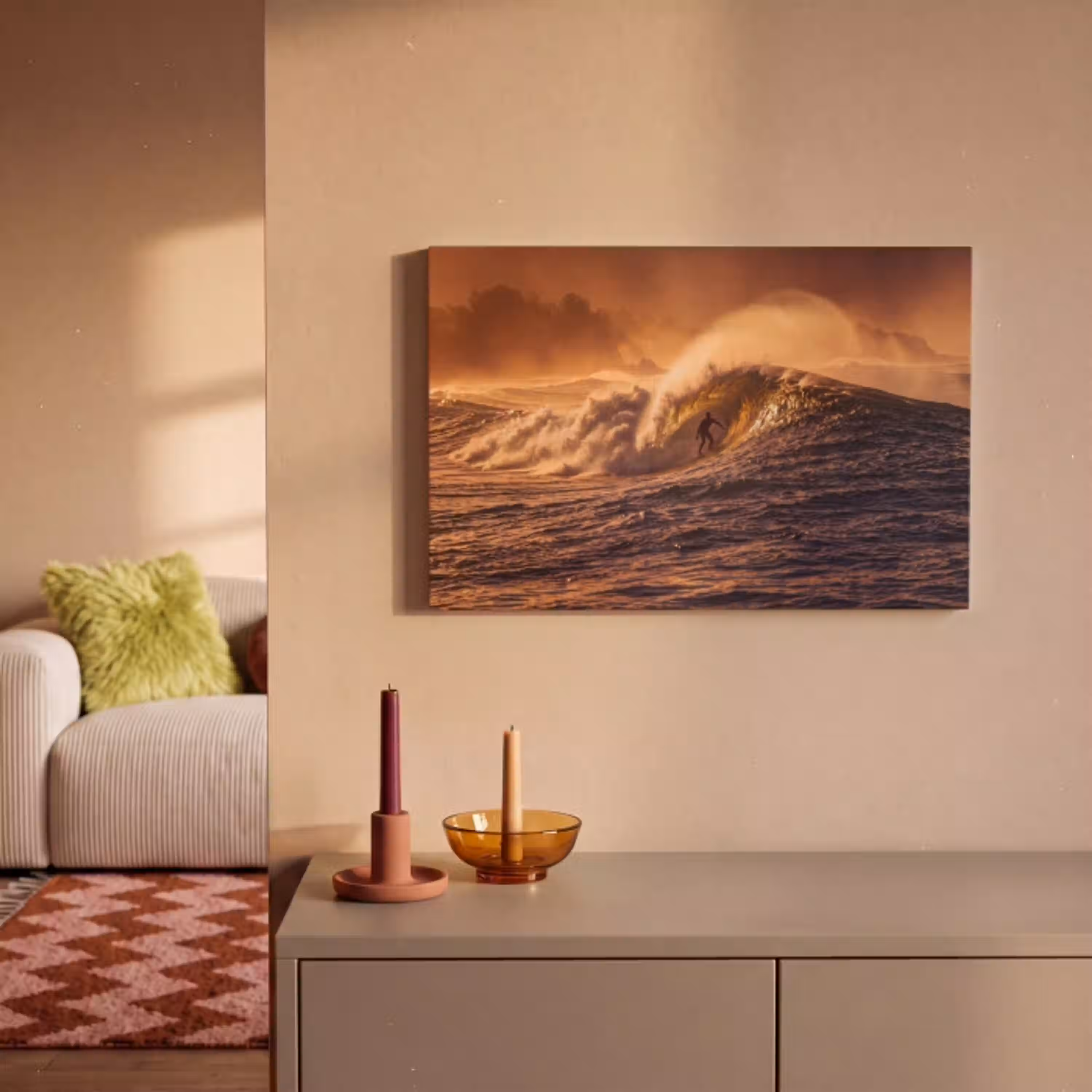 Surfer - Golf - Oceaan - Sport - Oranje canvas 2cm klein -sfeer1
