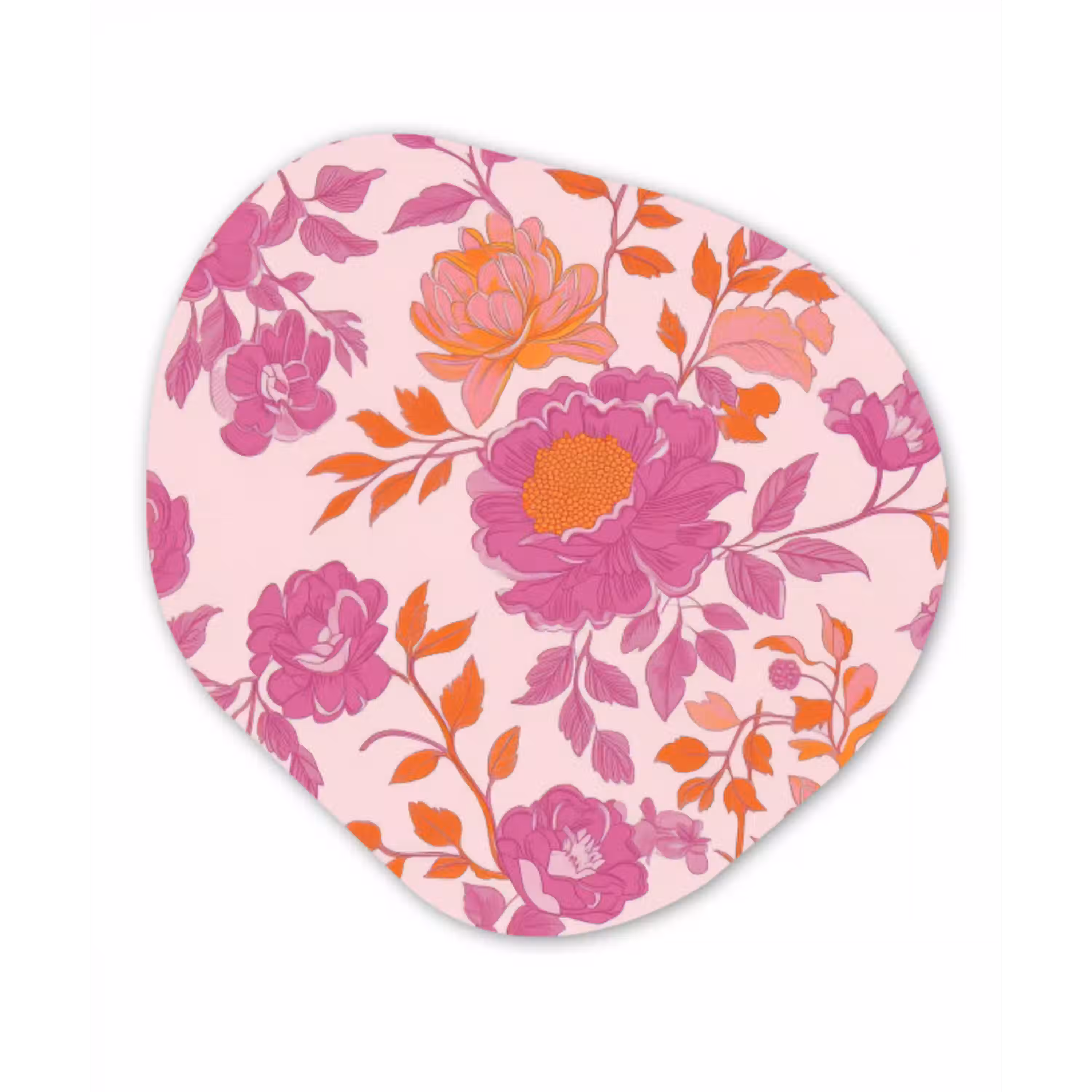 Bloemenpatroon - Roze - Oranje - Bloemen Wandcirkel Organisch Aluminium middel -3d