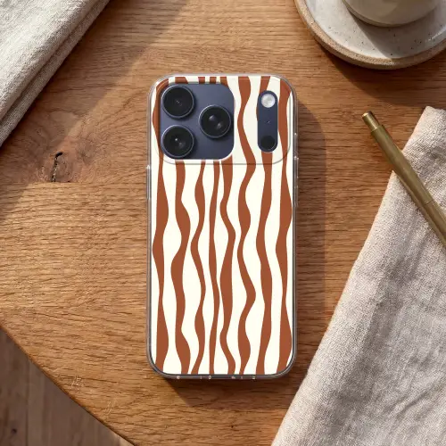 Golvende lijnen - Strepen - Beige - Bruin Telefoonhoesje iPhone 17 Pro klein -sfeer1