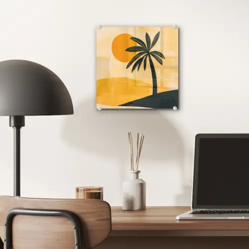 Illustratie - Palmboom - Zon - Heuvels plexiglas 5mm klein -sfeer6