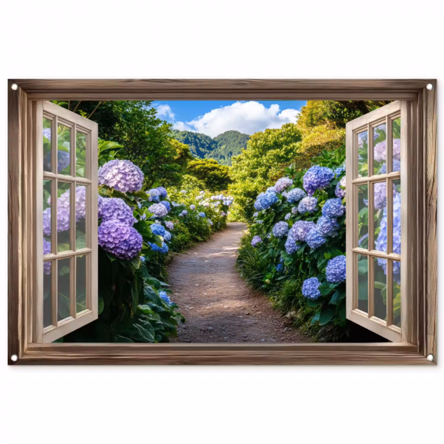 Tuinposter - Doorkijk - Hortensia - Pad - Natuur
