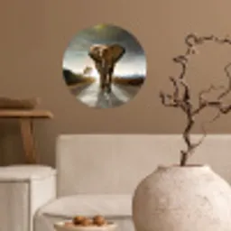 Olifant - Weg - Dieren - Zonsondergang - Landschap Wandcirkel behangsticker klein -sfeer1