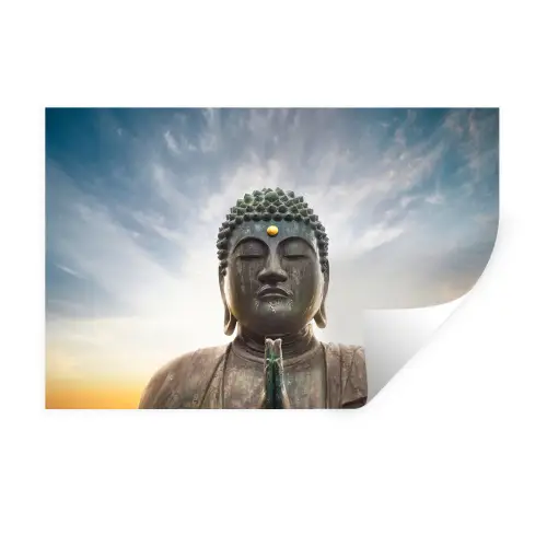Boeddha hoofd - Buddha - Lucht - Spiritueel - Meditatie Muursticker klein -3d