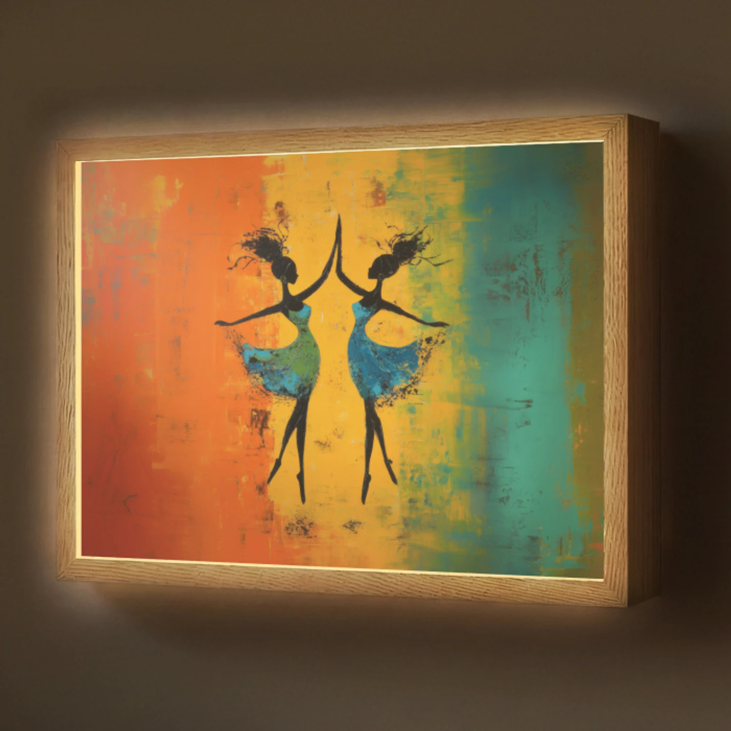 Dansen - Vrouwen - Verfstructuur Light Box met batterij (Wandlamp) middel -z3d_website