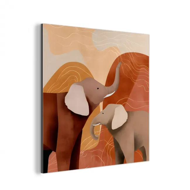 Olifanten - Oranje - Abstract aluminium wit klein -3d