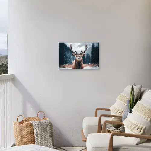 Hert - Dieren - Landschap - Winter - Sneeuw Tuinposter op houten frame 2 cm dik klein -sfeer1