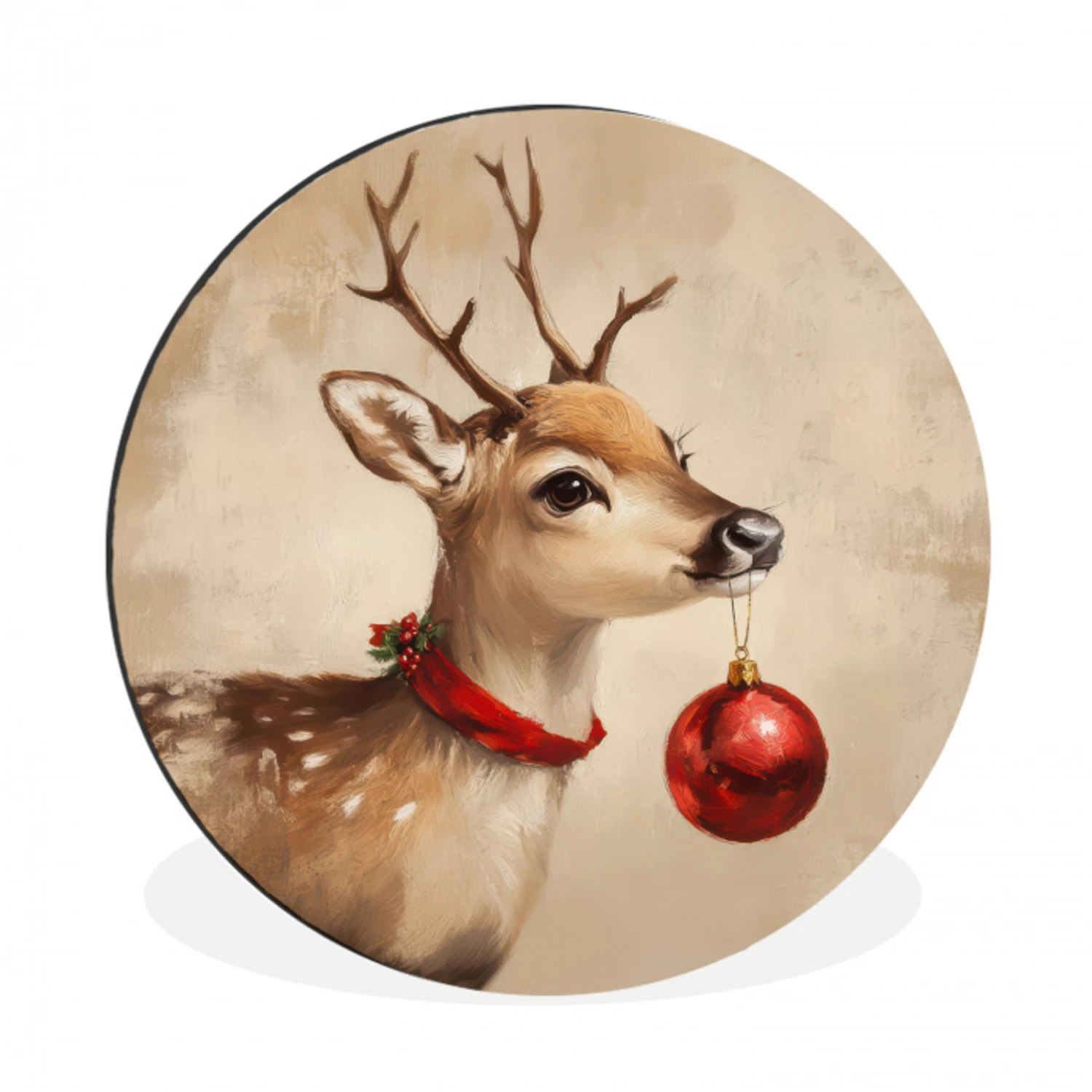 Kerst - Hert - Gewei - Kerstbal - Rendier Wandcirkel aluminium klein -3d