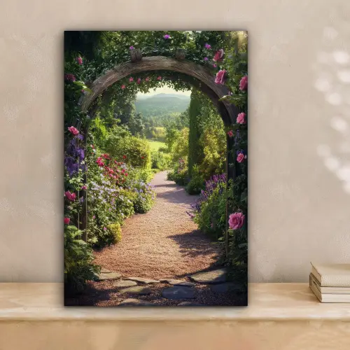 Doorkijk - Bloemen - Natuur - Rozenboog canvas 2cm klein -sfeer1