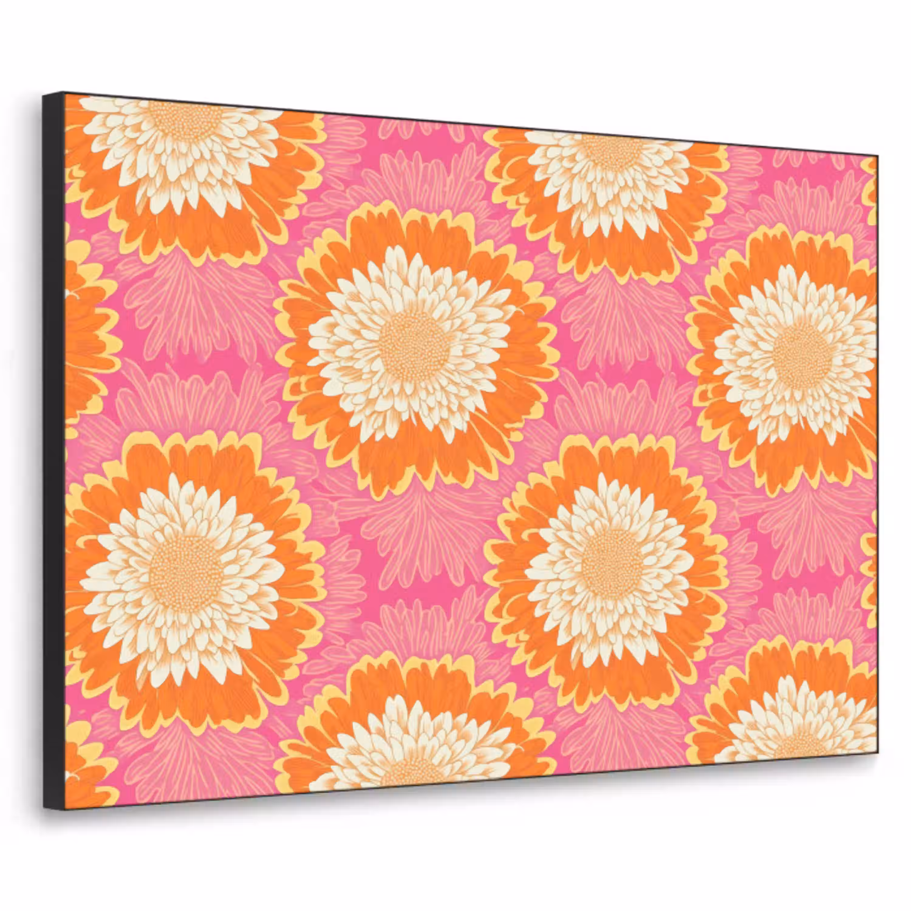 Retro - Bloemen - Kleurrijk Textielframe zwart klein 947 -3d