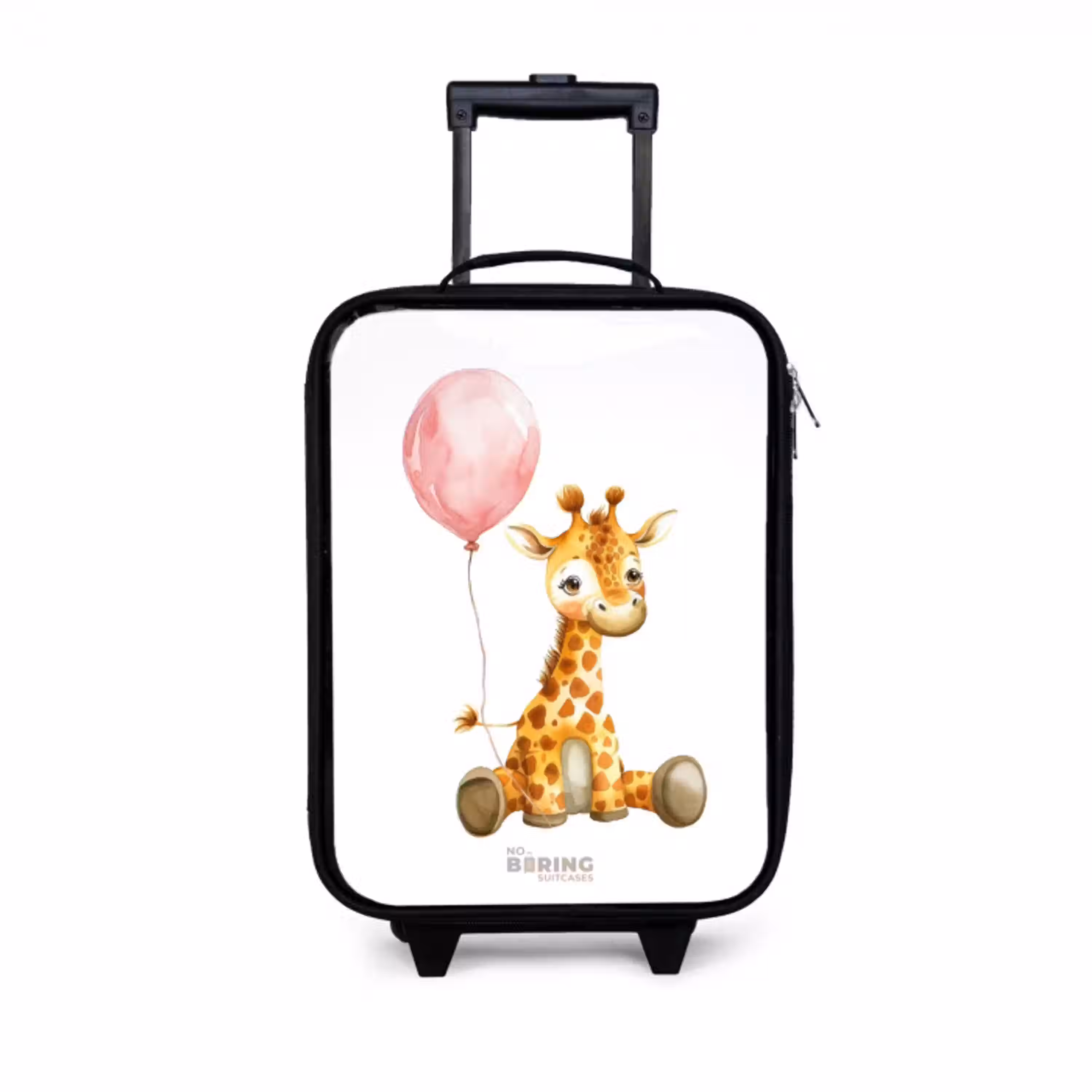 Giraffe met roze ballon Kinderkoffer - Zwart klein -3d