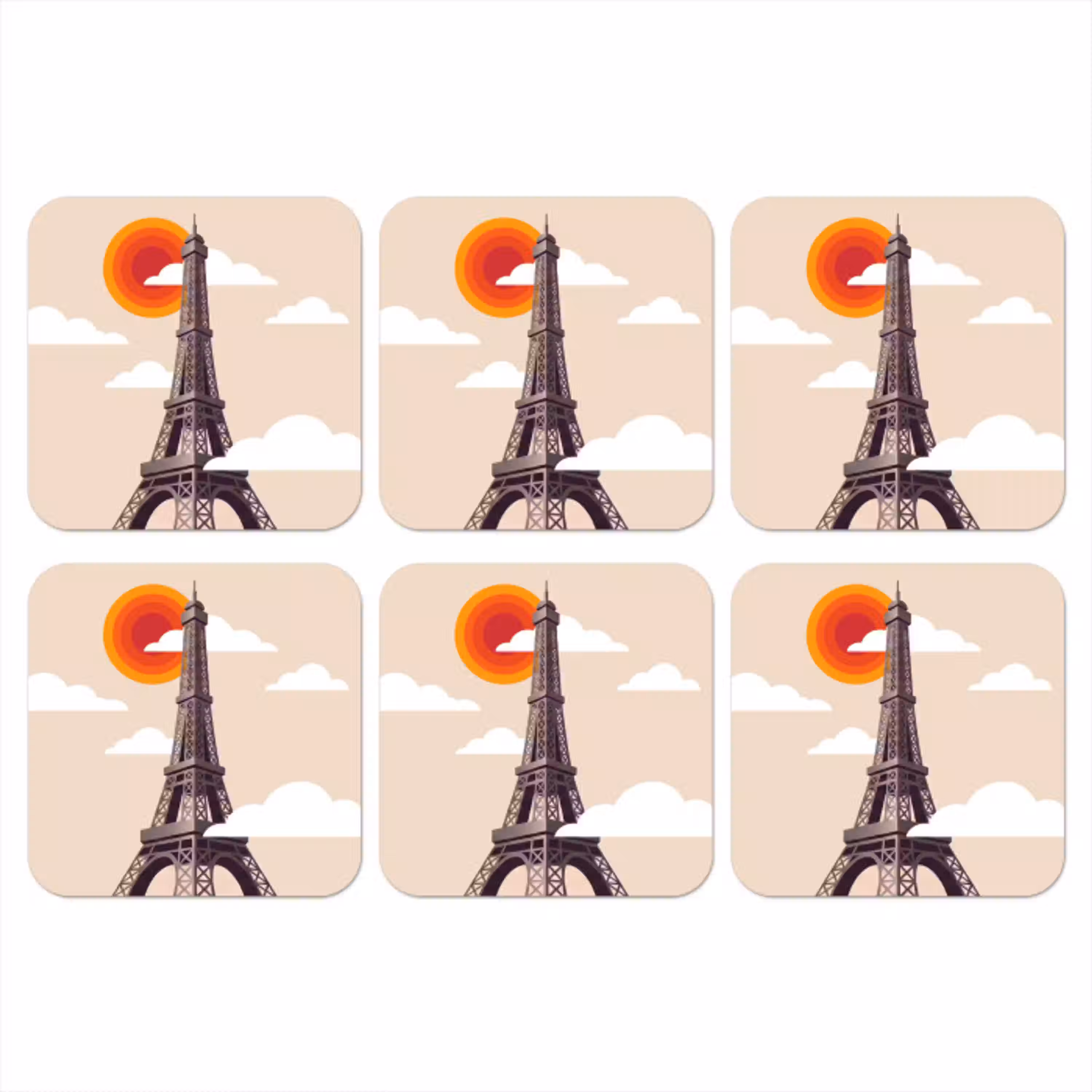 Eiffeltoren - Zon - Architectuur - Abstract - Beige onderzetter kurk middel -3d