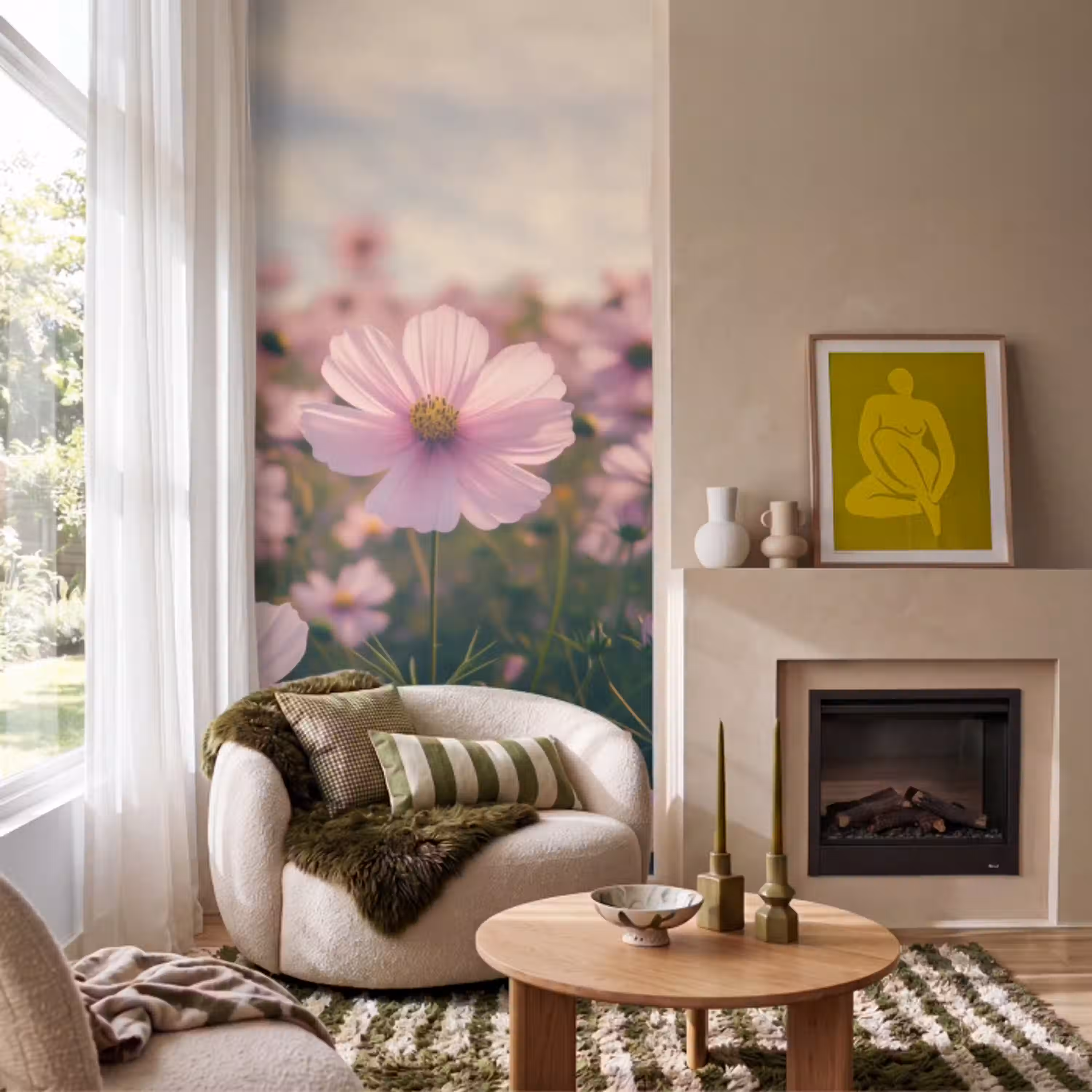 Bloemen - Paars - Wazig Behang Vlies klein -sfeer2
