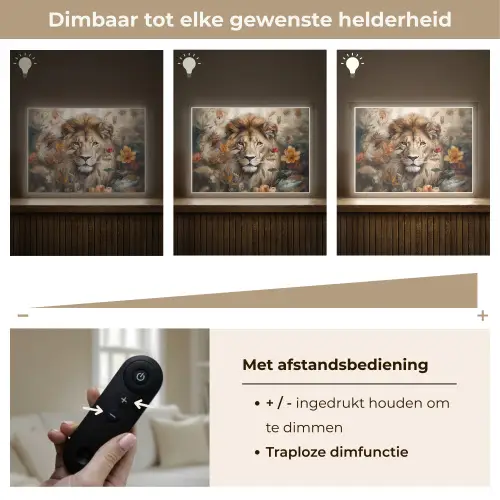 Leeuw - Wilde dieren - Planten - Natuur - Bloemen Light Box met batterij (Wandlamp) middel -USP_dimbaarNL