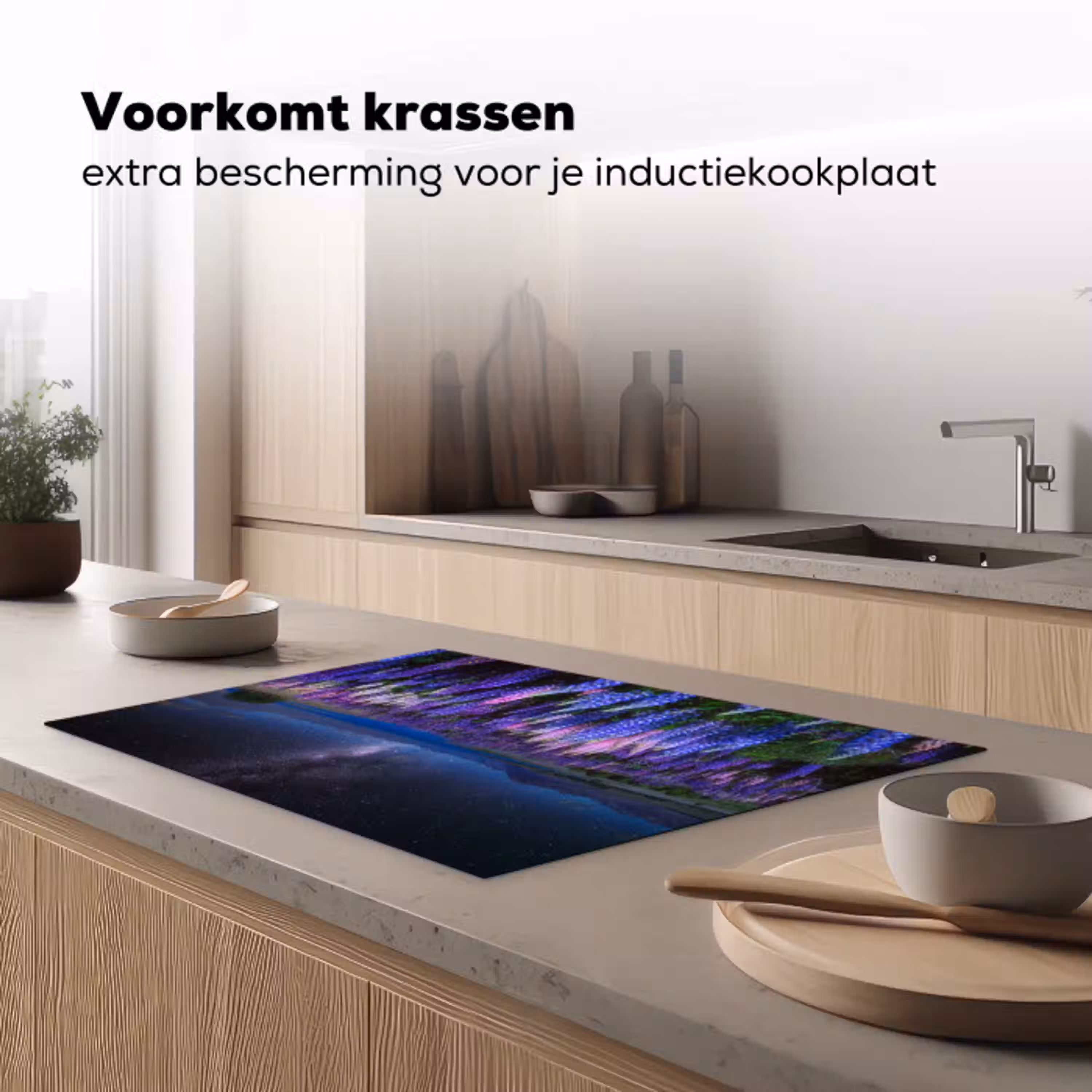 Sterrenlicht over Lupineveld Inductie beschermer vinyl 3mm klein -sfeer1