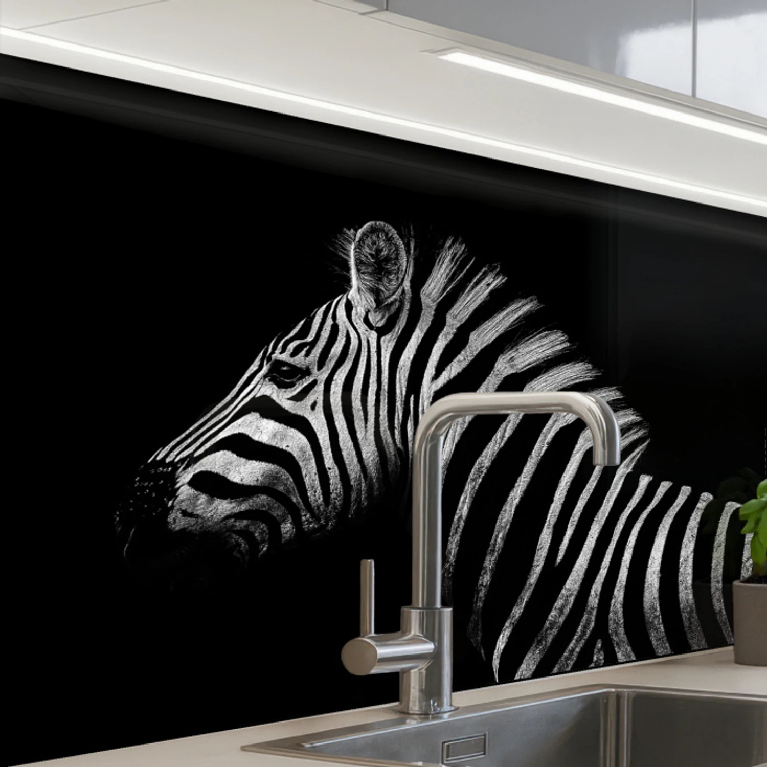 Zebra - Dier - Zwart keuken achterwand 2 middel -zzzz3d_schuin