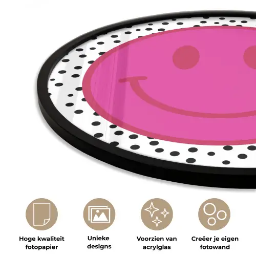 Smiley - Roze - Stippen Fotolijst rond zonder passe partout klein -closeup_NL