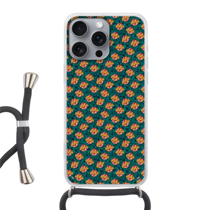 Groen - Disco - Patroon Hoesje iPhone 16 Pro Max met koord klein 804 -3d