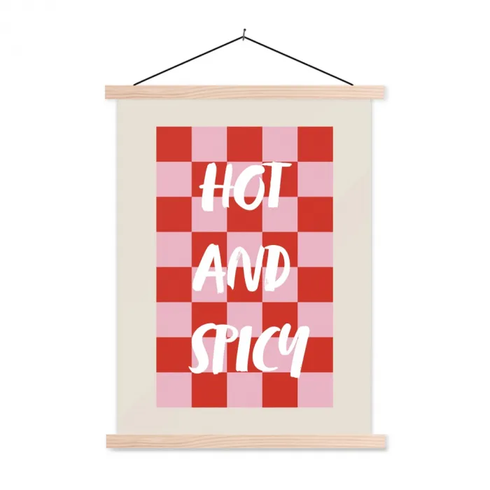 Hot - Spicy - Geruit - Rood textielposter latten blank klein -3d