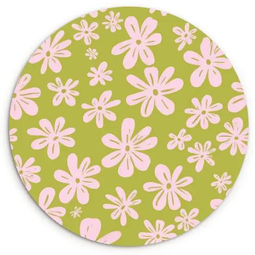 Bloemen - Roze - Getekend - Patroon Wandcirkel kunststof plaat 5mm dik klein -3d