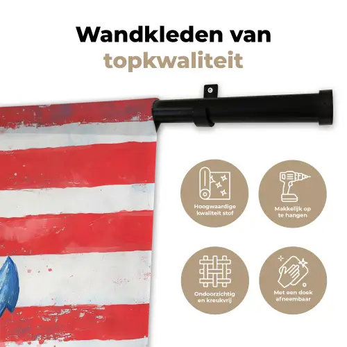 Anker - Verfspatten - Rood - Blauw Wandkleed katoen klein -sfeer2