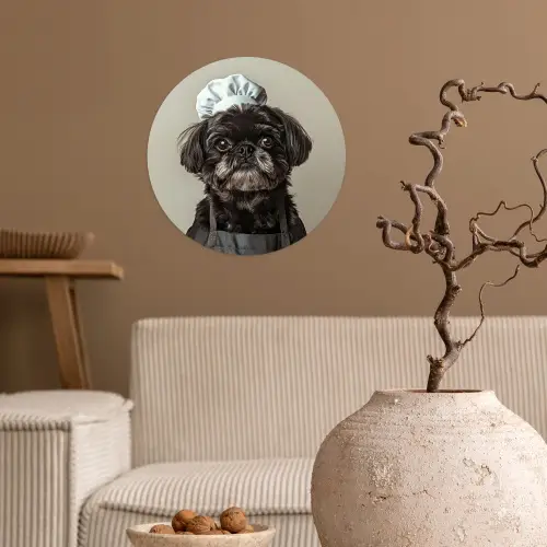 Kokskleding - Zwart - Hondje Wandcirkel behangsticker klein -sfeer1