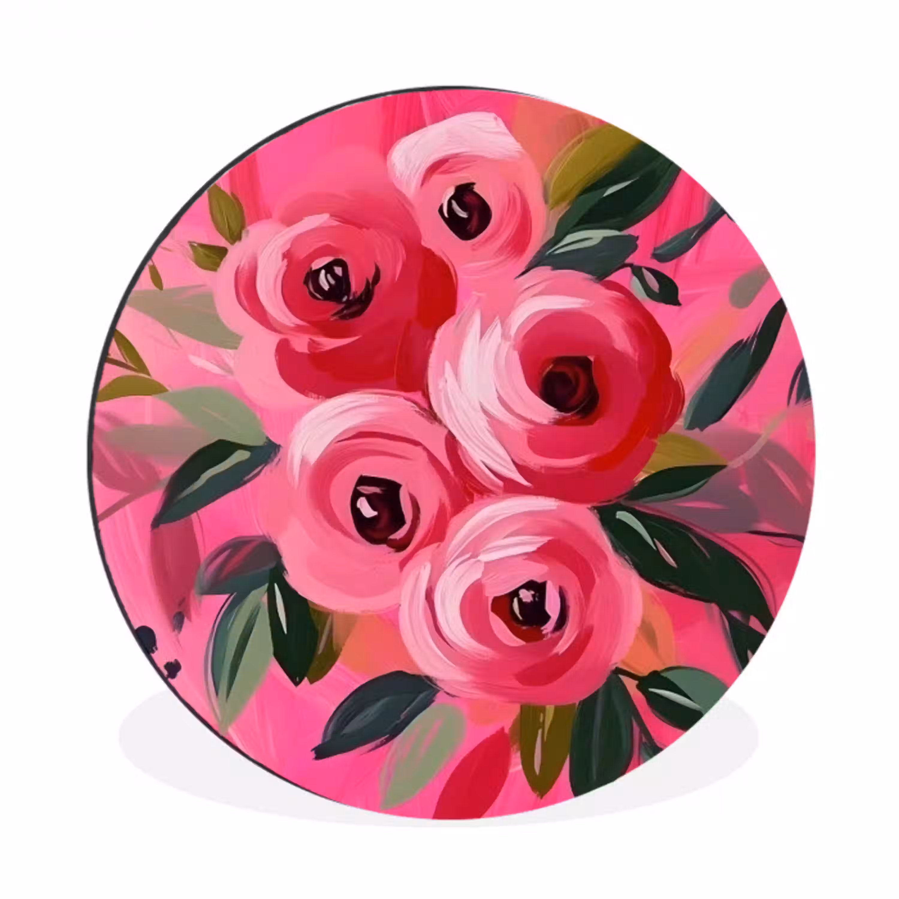 Bloemen - Verf - Roze Wandcirkel aluminium klein -3d