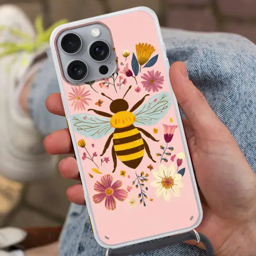 Bij - Geel - Bloemen - Kleurrijk Hoesje iPhone 16 Pro Max met koord klein -sfeer3