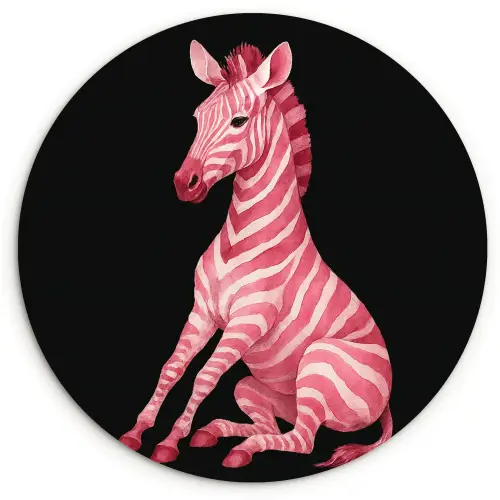 Zebra - Roze - Gestreept Wandcirkel kunststof plaat 5mm dik klein -3d