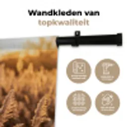 Rietpluimen - Gras - Zonsondergang - Goud - Serene Wandkleed katoen klein -sfeer2