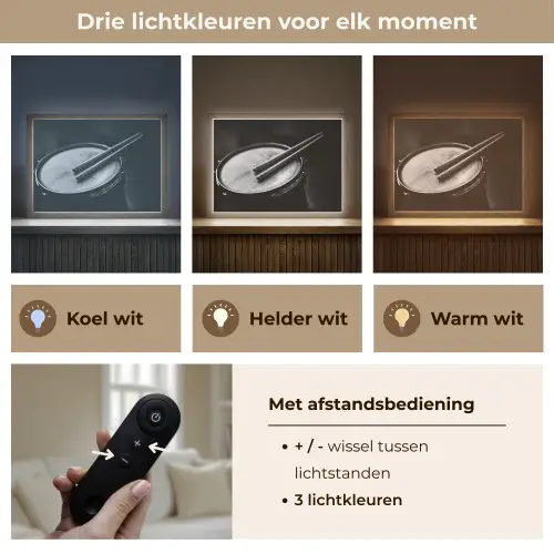 Trommel - Close-up - Drumstokken - Zwart Light Box met batterij (Wandlamp) middel -USP_lichtkleurNL
