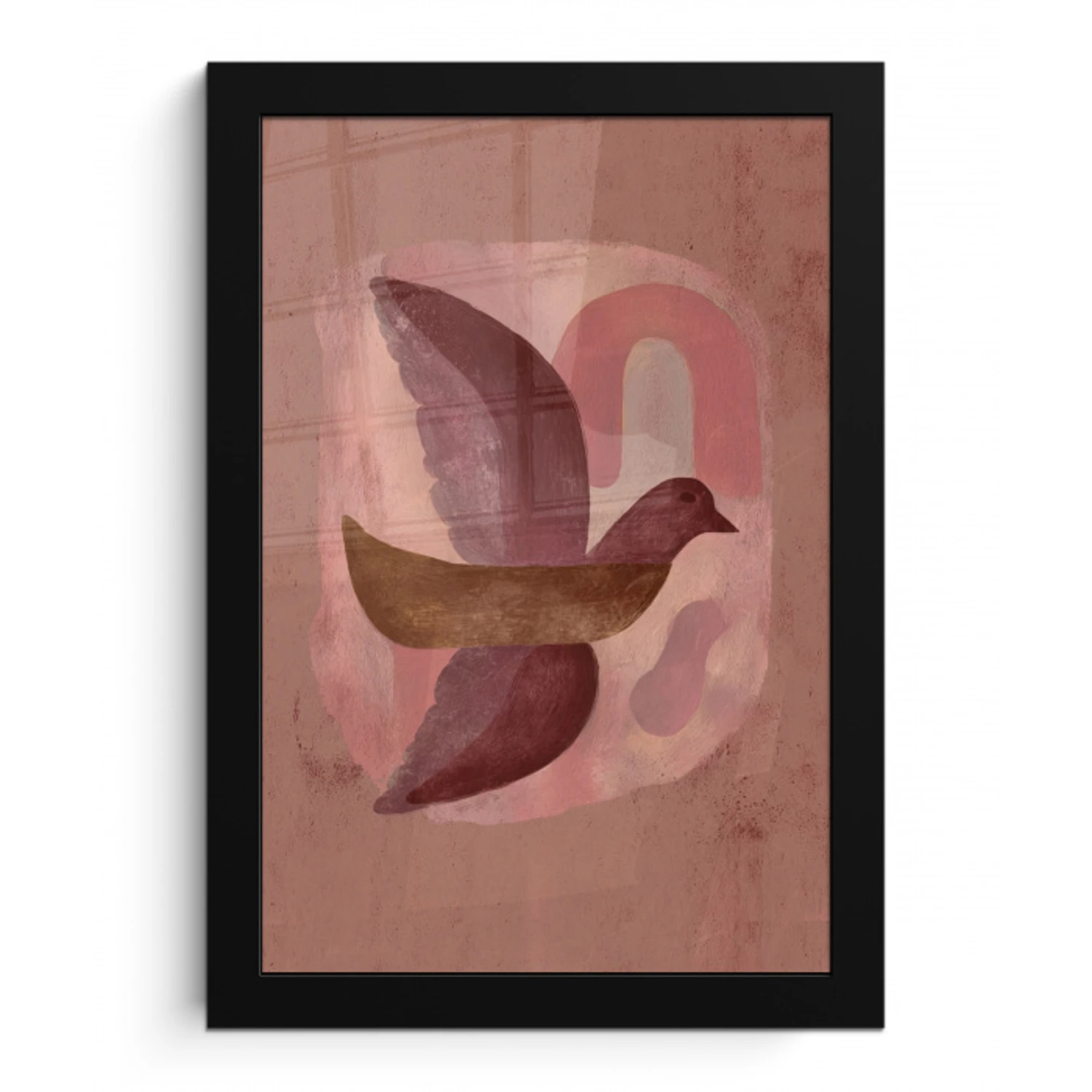 Illustratie - Vogels - Abstract - Roze fotolijst zwart zonder passe partout klein -3d