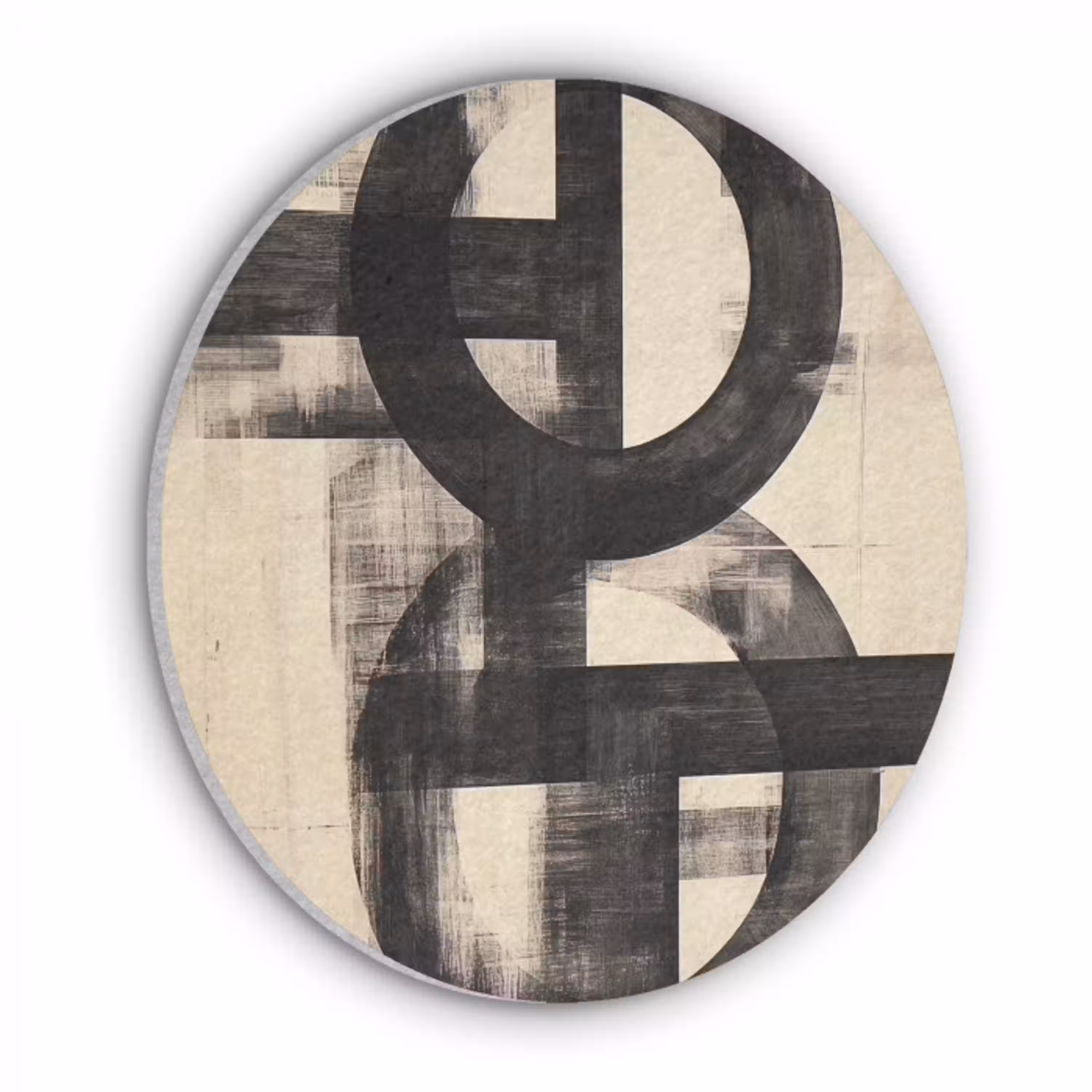 Cirkels - Balken - Zwart - Abstract Akoestische PET Vilt - Rond klein -3d