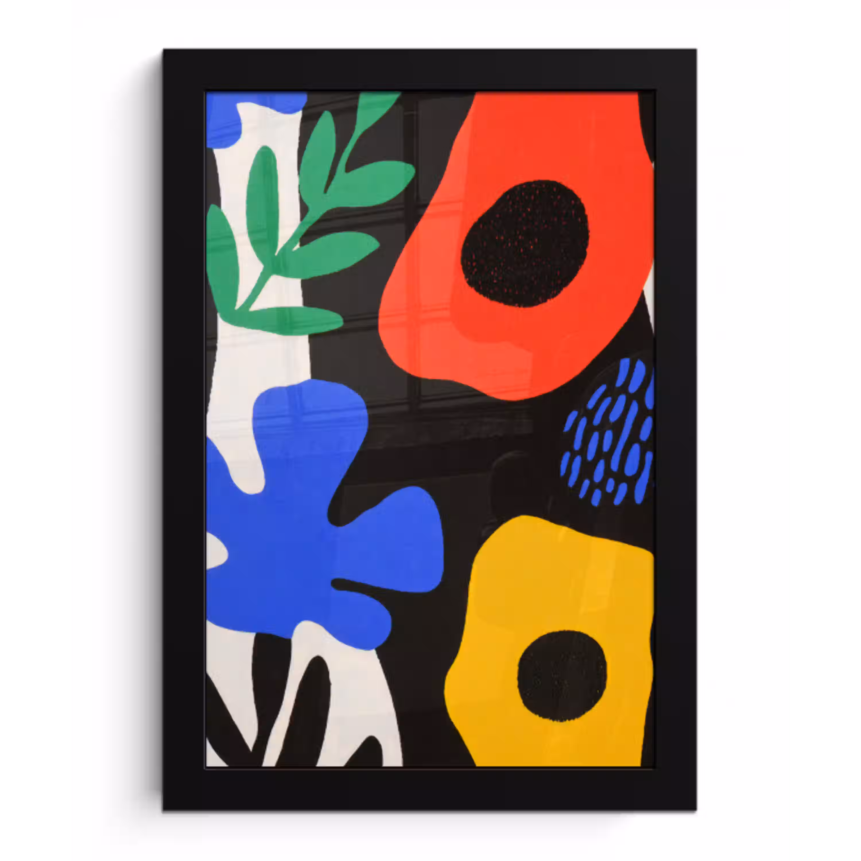 Bloemen - Bladeren - Abstract - Zwart fotolijst zwart zonder passe partout klein -3d