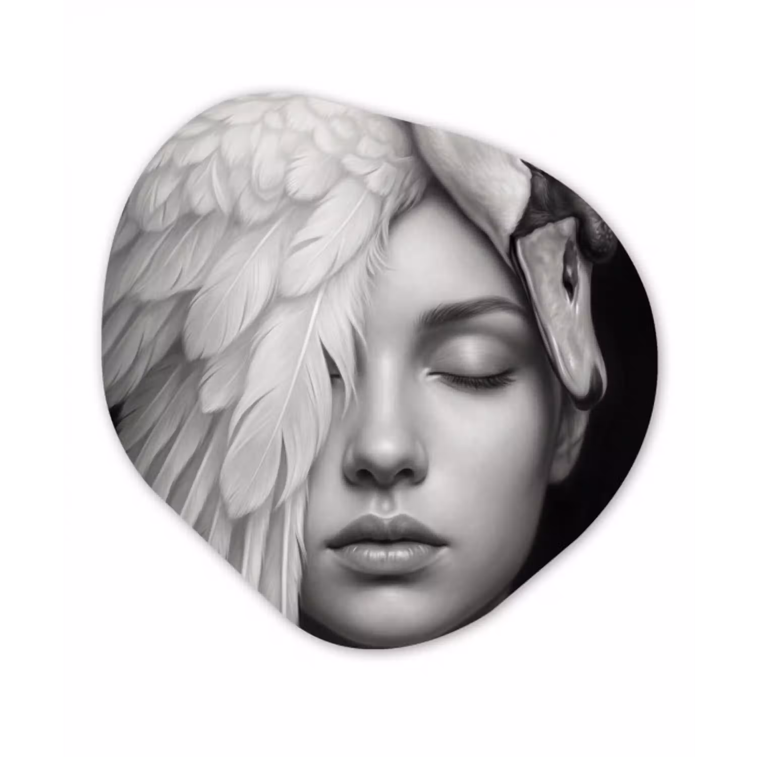 Portret - Zwaan - Zwart - Wit Wandcirkel Organisch Aluminium middel -3d