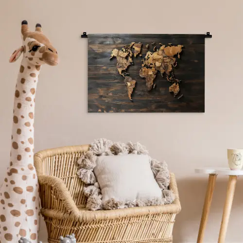Wereldkaart -  Hout - Mozaïek Wandkleed katoen klein -wsfeer5_kind