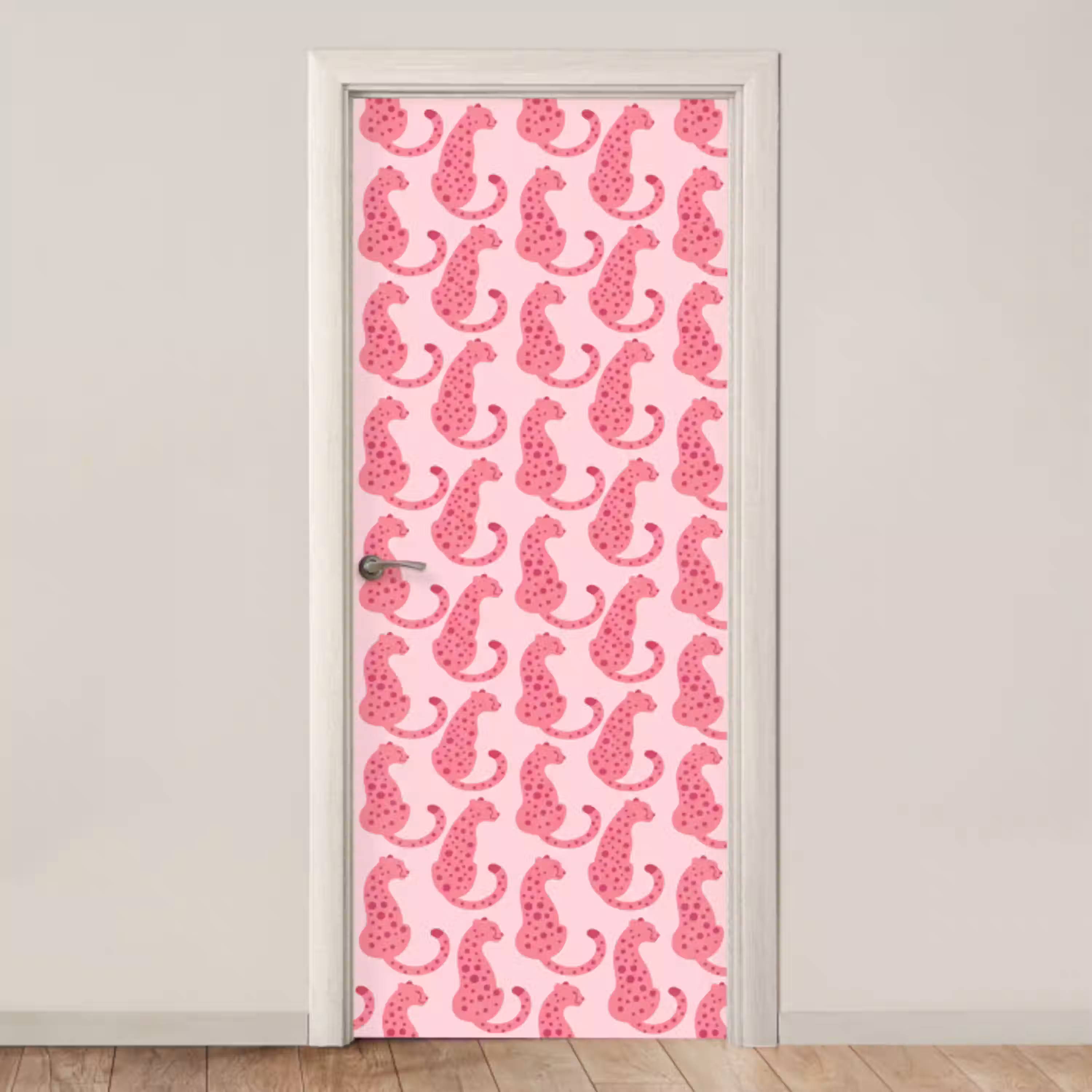 Kat - Gevlekt - Dieren - Patroon - Roze deurposter klein -3d_beige