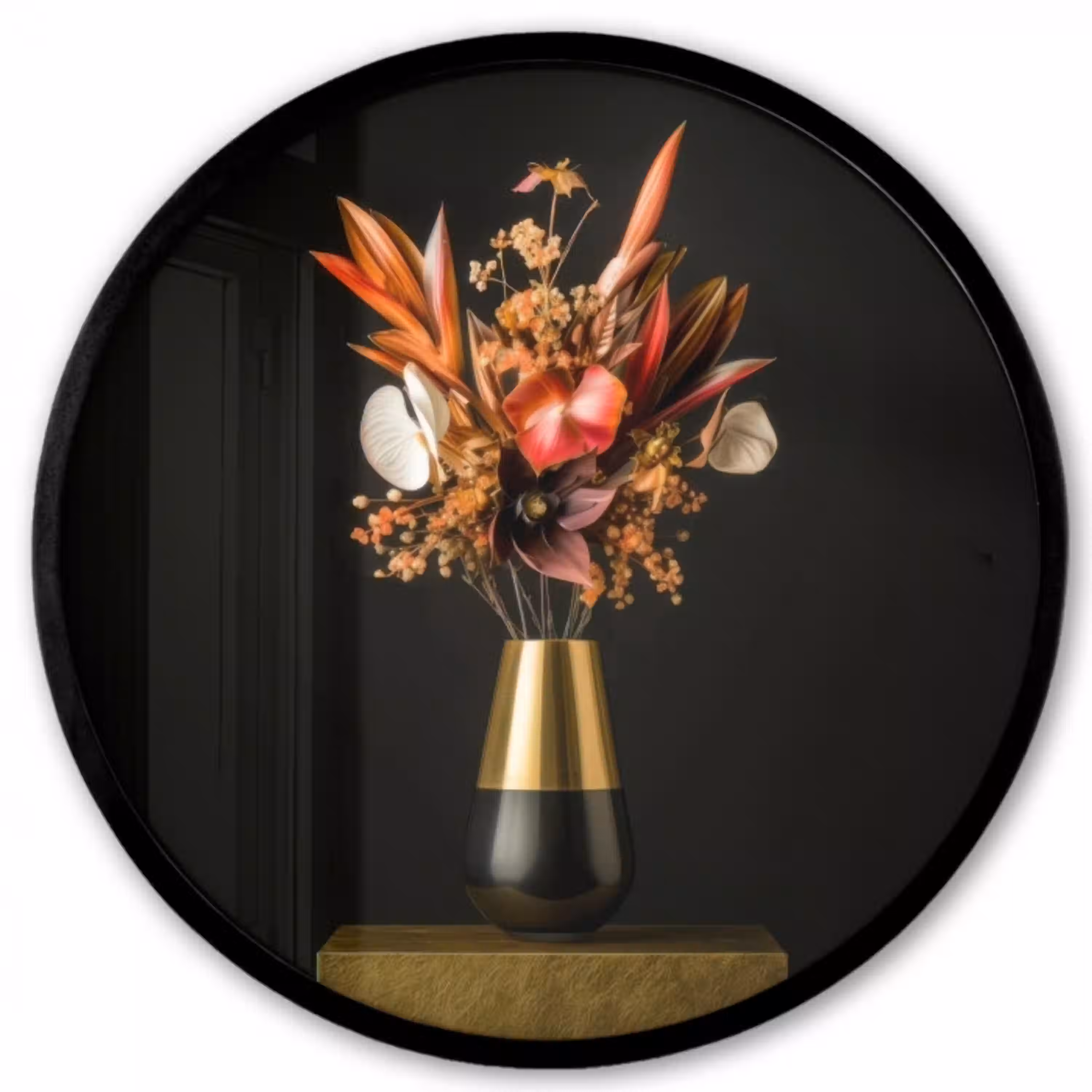 Exotisch - Boeket - Vaas - Goud Fotolijst rond zonder passe partout klein -3d