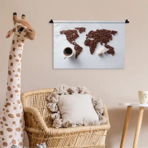 Wereldkaart - Koffiebonen - Suikerklontjes Wandkleed katoen klein -wsfeer5_kind